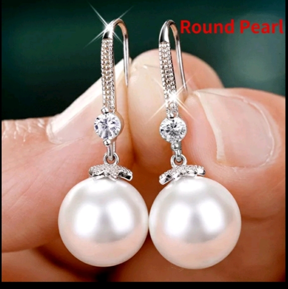 SILVER COLOR WATER IMITATION PEARL'S DROP EARRINGS - Picture 4 of 5